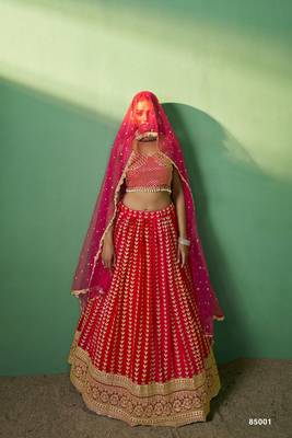 red Georgette Embroidered Lehenga Choli with Dupatta 3
