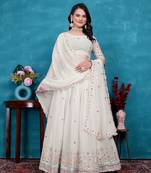 White Georgette Embroidered Lehenga Choli with Dupatta