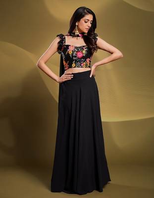 Luxury Black Georgette Embroidered Lehenga Choli with Dupatta 1