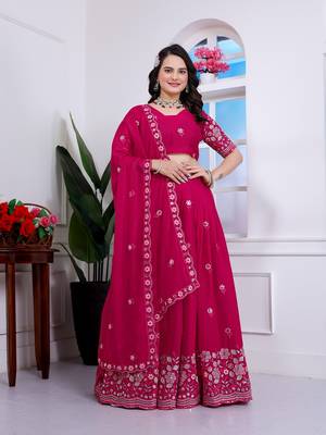 Pink Georgette Embroidered Lehenga Choli with Dupatta 1