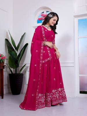 Pink Georgette Embroidered Lehenga Choli with Dupatta 2