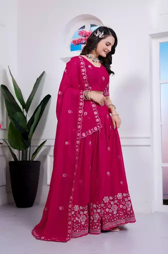 Pink Georgette Embroidered Lehenga Choli with Dupatta