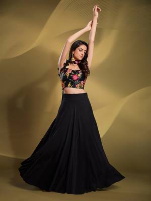 Luxury Black Georgette Embroidered Lehenga Choli with Dupatta 3