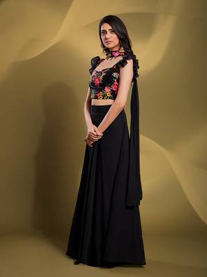Luxury Black Georgette Embroidered Lehenga Choli with Dupatta 4