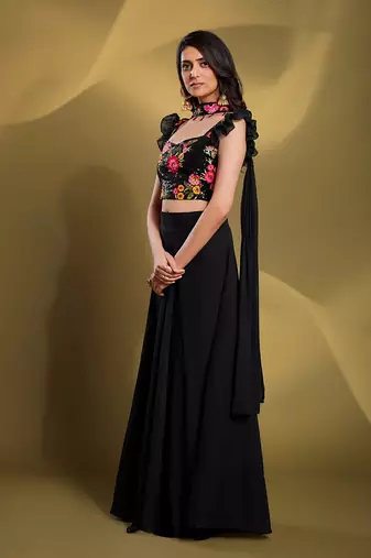 Luxury Black Georgette Embroidered Lehenga Choli with Dupatta