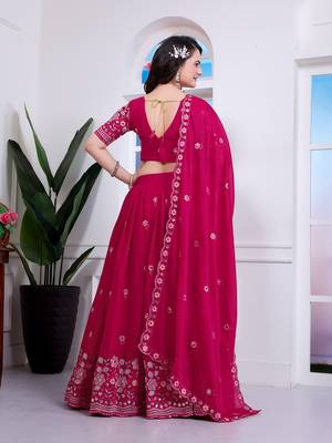 Pink Georgette Embroidered Lehenga Choli with Dupatta 3