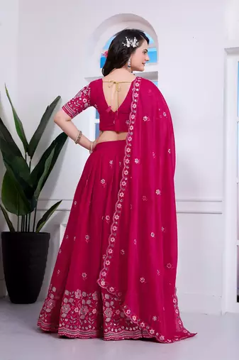 Pink Georgette Embroidered Lehenga Choli with Dupatta
