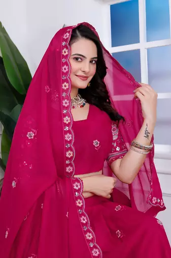 Pink Georgette Embroidered Lehenga Choli with Dupatta