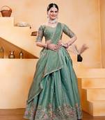 Green Art Silk Embroidered Lehenga Choli with Dupatta