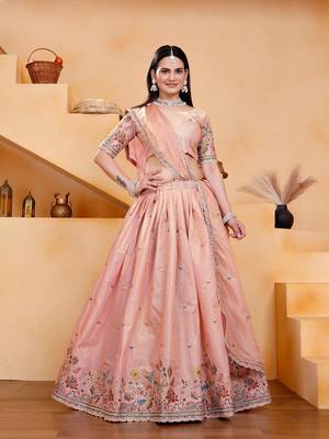 Peach Art Silk Lehenga Choli with Exquisite Thread & Sequin Embroidery Dupatta 1