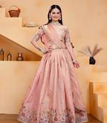 Peach Art Silk Lehenga Choli with Exquisite Thread & Sequin Embroidery Dupatta