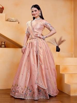 Peach Art Silk Lehenga Choli with Exquisite Thread & Sequin Embroidery Dupatta 2