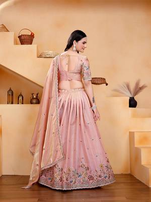 Peach Art Silk Lehenga Choli with Exquisite Thread & Sequin Embroidery Dupatta 3