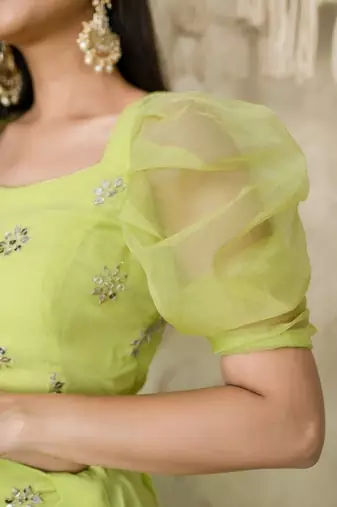 Yellow sequins georgette wedding wear lehenga choli