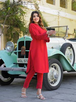 Divena red solid print cotton fabric  shirt kurta with trouser 3