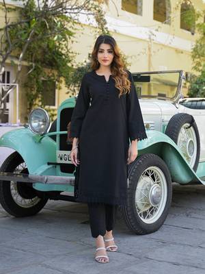 Divena black solid print cotton fabric  shirt kurta with trouser 1