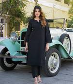 Divena black solid print cotton fabric  shirt kurta with trouser