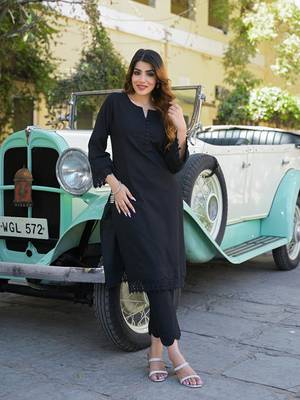 Divena black solid print cotton fabric  shirt kurta with trouser 3