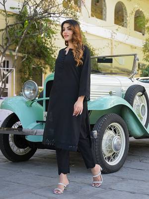 Divena black solid print cotton fabric  shirt kurta with trouser 4