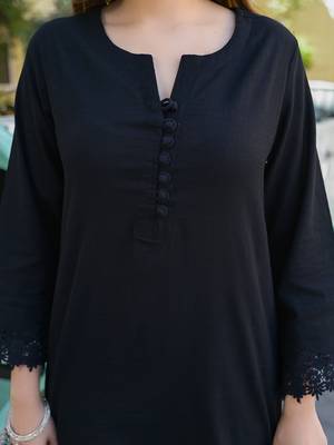 Divena black solid print cotton fabric  shirt kurta with trouser 5