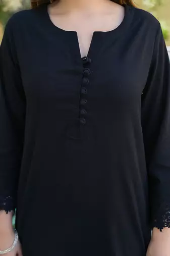 Divena black solid print cotton fabric  shirt kurta with trouser