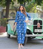 Divena blue floral print cotton fabric kurta with pant