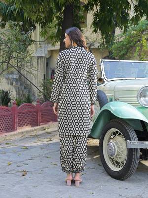 Divena black ethnic printed cotton fabric shirt kurta with trouser 2
