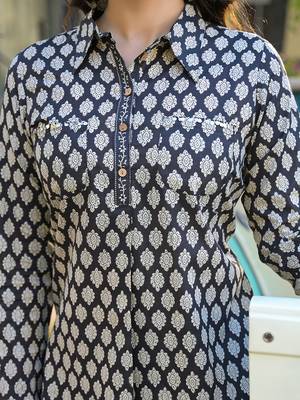 Divena black ethnic printed cotton fabric shirt kurta with trouser 5
