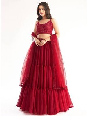 Red georgette party wear lehenga choli with dupatta 1