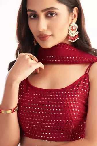 Red georgette party wear lehenga choli with dupatta
