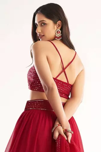 Red georgette party wear lehenga choli with dupatta