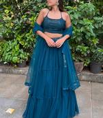 Blue Georgette Embroidered Lehenga Choli with Dupatta
