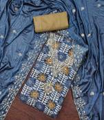 Women's blue cotton handwork unstitched dress material