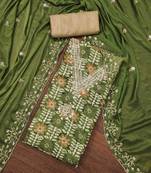 green cotton handwork unstitched dress material