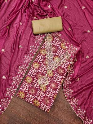 magenta cotton handwork unstitched dress material 1