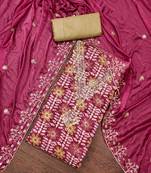 magenta cotton handwork unstitched dress material