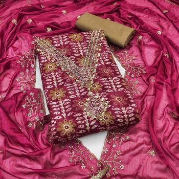 magenta cotton handwork unstitched dress material 2