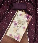 wine viscose banarasi handwork unstitched dress material