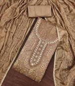 coffee viscose organza handwork unstitched dress material