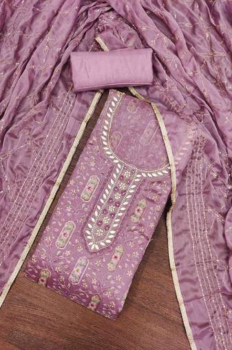 lavender viscose organza handwork unstitched dress material