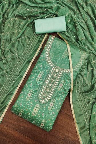 mint viscose organza handwork unstitched dress material