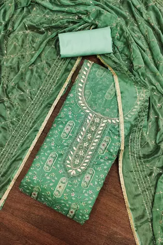 mint viscose organza handwork unstitched dress material