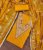yellow chiffon handwork unstitched dress material