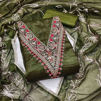 mehndi chiffon handwork unstitched dress material 2