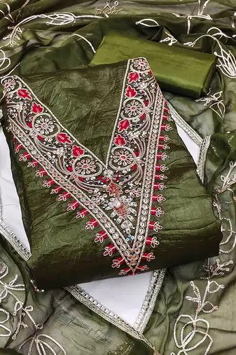 mehndi chiffon handwork unstitched dress material