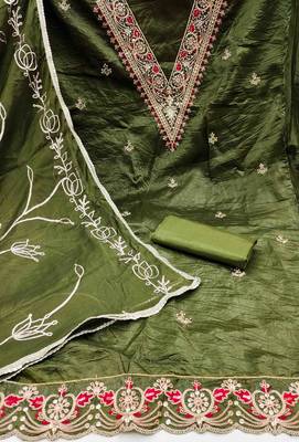 mehndi chiffon handwork unstitched dress material 3