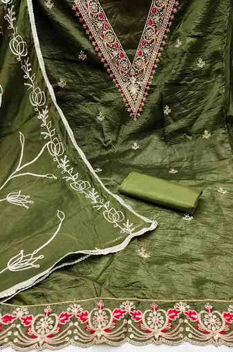 mehndi chiffon handwork unstitched dress material