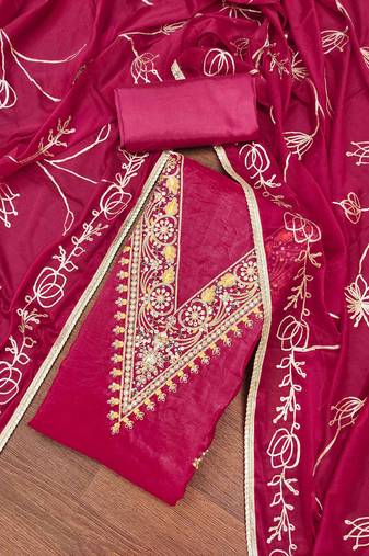 pink chiffon handwork unstitched dress material