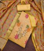 gold banarasi handwork unstitched dress material