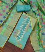 turquoise banarasi handwork unstitched dress material